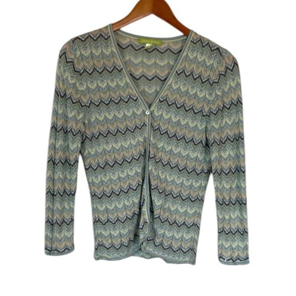 Sigrid Olsen Cardigan Women XS‎ Green Chevron Easter Spring Church Casual Office - Picture 1 of 7
